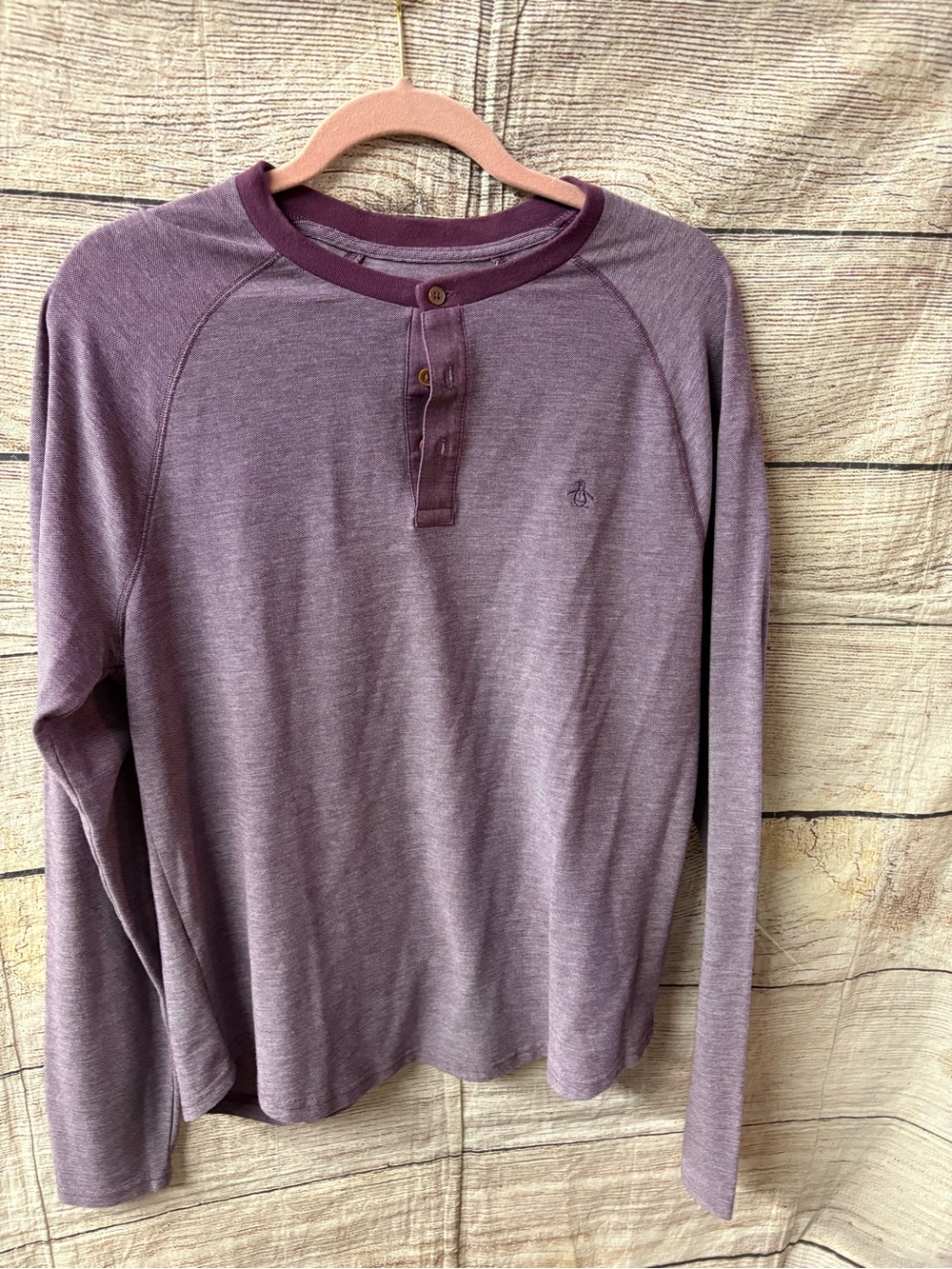 Original Penguin Long-Sleeve Henley in Heather Plum